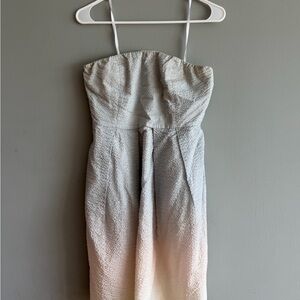 J. Crew Strapless Ombre Textured Midi Dress in White and Blush